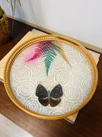 Prachtig Rond Vintage rotan Dienblad Vlinder taxidermie, Ophalen of Verzenden, Zo goed als nieuw, Rond