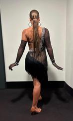 Black latin dress with white flowers, Maat 38/40 (M), Zwart, Ophalen of Verzenden, Zo goed als nieuw
