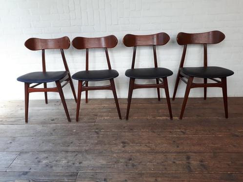 4 Vintage retro stoelen Louis van Teeffelen Webe jaren 60., Huis en Inrichting, Stoelen, Zo goed als nieuw, Vier, Hout, Overige materialen