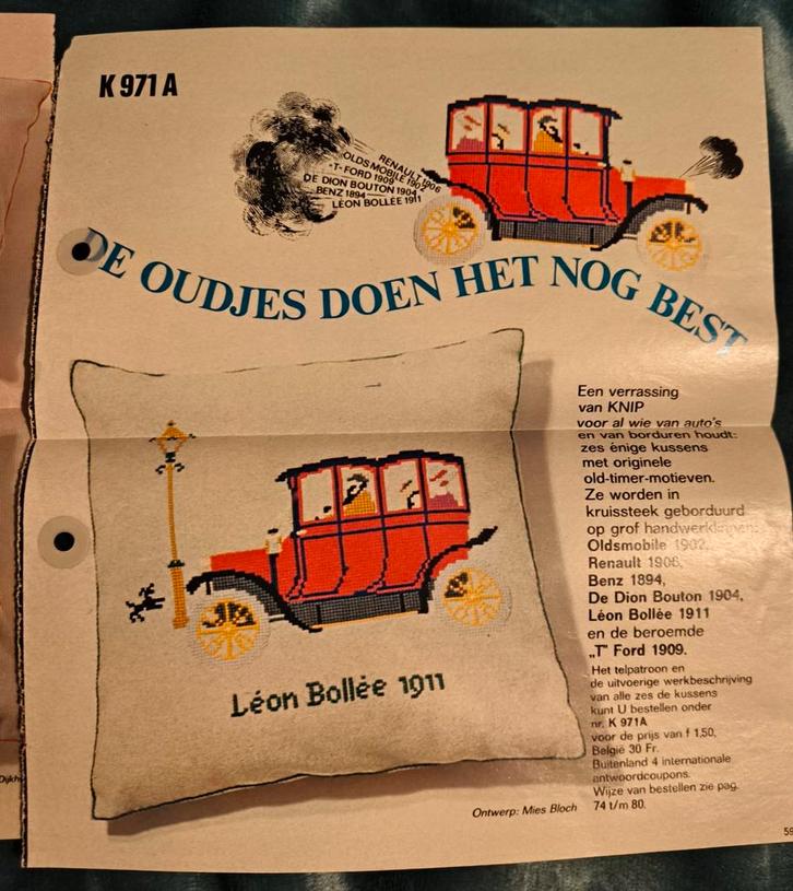 Dion -T Ford- Benz- Olds- Renault-borduurpatroon. Margriet, Hobby en Vrije tijd, Borduren en Borduurmachines, Zo goed als nieuw