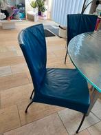 4 lederen eettafel stoelen, Ophalen, Gebruikt, Blauw, Leer