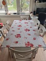 Glazen eettafel compleet met 6 houten Ikea stoelen, Huis en Inrichting, Tafels | Eettafels, Ophalen, Gebruikt, 50 tot 100 cm, Vijf personen of meer