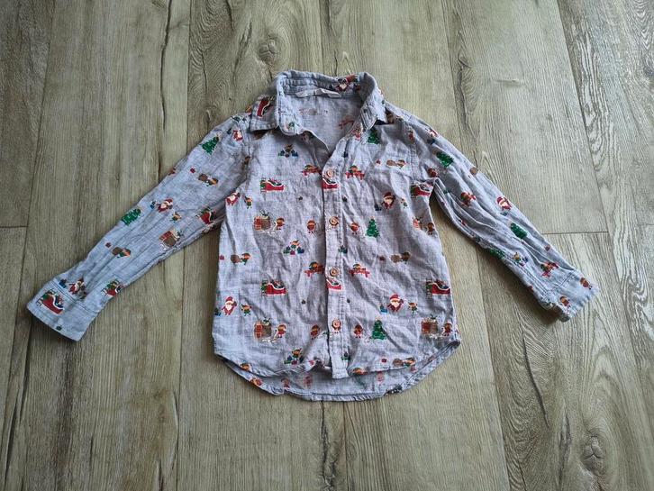 Prachtig blauw Kerst overhemd, Kerst blouse print, H&M, 104., Kinderen en Baby's, Kinderkleding | Maat 104, Zo goed als nieuw