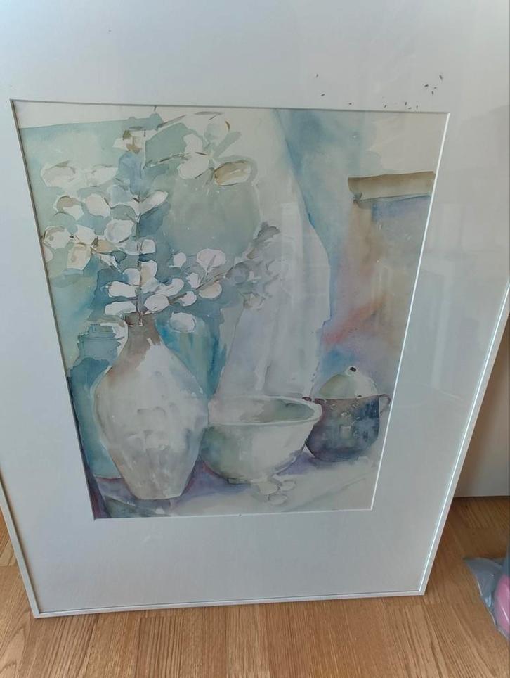 Aquarel Stilleven Gesigneerd in Lijst, Antiek en Kunst, Kunst | Schilderijen | Klassiek, Ophalen of Verzenden