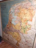 Landkaart Nederland op Linnen 174cm hoog 160cm breed, Antiek en Kunst, Antiek | Schoolplaten, Ophalen