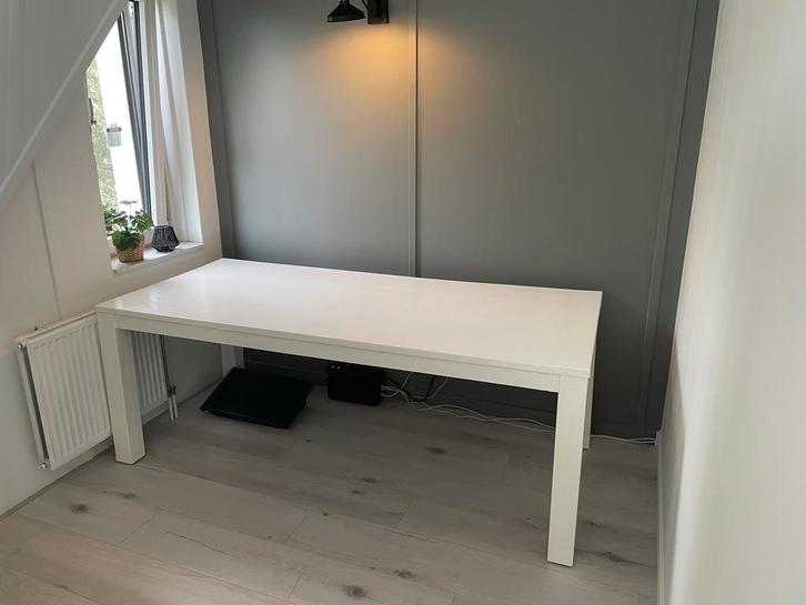 Robuuste Hardhouten Eettafel/Bureau - Wit Geverfd, Huis en Inrichting, Tafels | Eettafels, Gebruikt, 50 tot 100 cm, 200 cm of meer