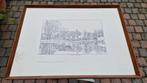 oude tekening ets of print woonhuis viskwekerij, Ophalen of Verzenden