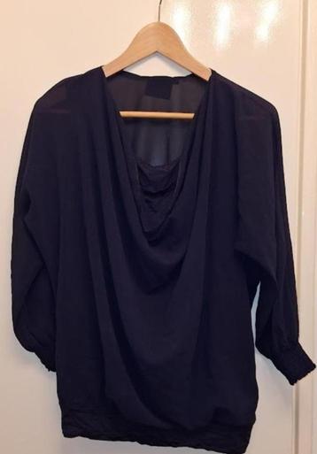 Mooie Chique  geklede voille blouse mt L D.Blauw €10 beschikbaar voor biedingen