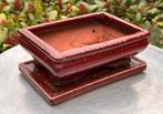 Bonsai schaal + onderzetter Ossenbloed rood 18,6x13,1x6,6, Tuin en Terras, Bloempotten, Ophalen of Verzenden, Zo goed als nieuw