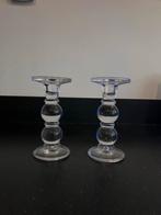 Set van 2 glazen kandelaars, Huis en Inrichting, Overige materialen, Wit, Ophalen of Verzenden, Zo goed als nieuw