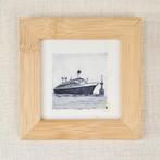 Ets SS Rotterdam 10x10 cm, bamboe lijst, handgemaakt, Minder dan 50 cm, Oorspronkelijke maker, Nieuw, Ophalen of Verzenden