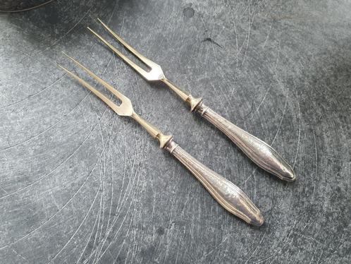2 verzilverde antieke opdienvorkjes, Antiek en Kunst, Antiek | Bestek, Ophalen of Verzenden
