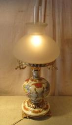 Prachtige Antieke Tafellamp in porselein en glas - 70cm, Ophalen of Verzenden