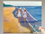 Strandwandeling - Olieverf Schilderij 60x50cm, Antiek en Kunst, Kunst | Schilderijen | Klassiek, Ophalen of Verzenden