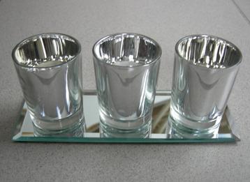 Theelichthouder set op spiegeltje Nieuw. Afmeting 7x20 cm. beschikbaar voor biedingen