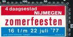 Sticker: Zomerfeesten Nijmegen 1977, Verzamelen, Ophalen of Verzenden, Zo goed als nieuw, Bedrijf of Vereniging