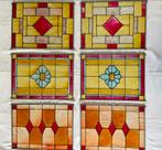 Vintage hand beschilderd glas in lood effect-9 glasplaten, Ophalen, Zo goed als nieuw, Glas of Kopje