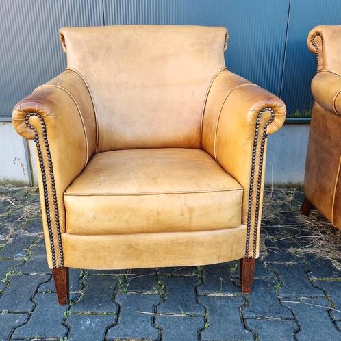 Schapenleren fauteuil naturel leer + BEZORGING GRATIS, Huis en Inrichting, Fauteuils, Gebruikt, Leer, 75 tot 100 cm, Ophalen of Verzenden