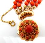 Antiek collier van bloedkoralen 14 krt goud, Sieraden, Tassen en Uiterlijk, Antieke sieraden, Verzenden, Goud, Ketting, Met edelsteen