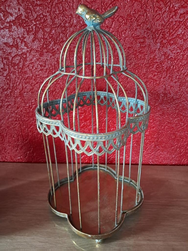 Brocante decoratieve metalen vogelkooi., Antiek en Kunst, Ophalen of Verzenden