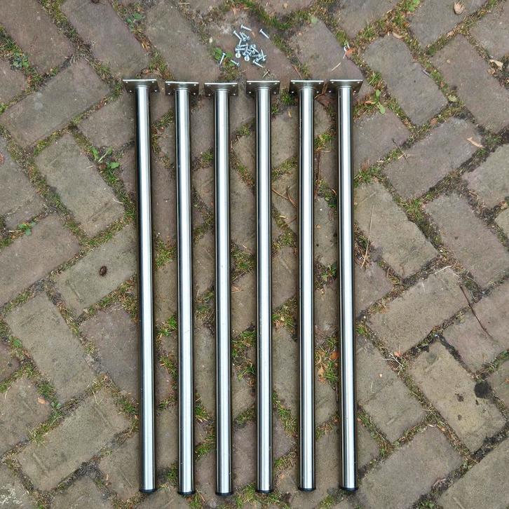 6 Glanzende RVS-look / Chroom Tafelpoten Ø 3 x 70cm, Huis en Inrichting, Tafelonderdelen, Nieuw, 50 tot 100 cm, Minder dan 50 cm