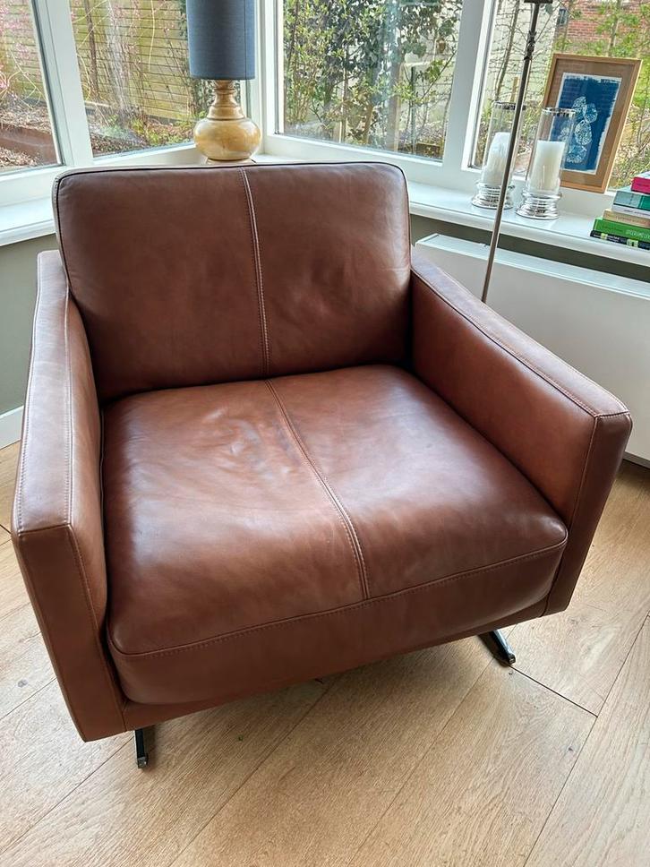 Mooie Cognac Leren Movani Fauteuil, Huis en Inrichting, Fauteuils, Gebruikt, Leer, 75 tot 100 cm, 75 tot 100 cm, Ophalen