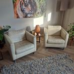 Twee leren fauteuils in gebroken wit, Huis en Inrichting, Fauteuils, Ophalen, Gebruikt, 75 tot 100 cm, Modern