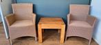 2 wicker fauteuils met teak tafeltje, Huis en Inrichting, Fauteuils, Ophalen, Gebruikt, Minder dan 75 cm, 50 tot 75 cm