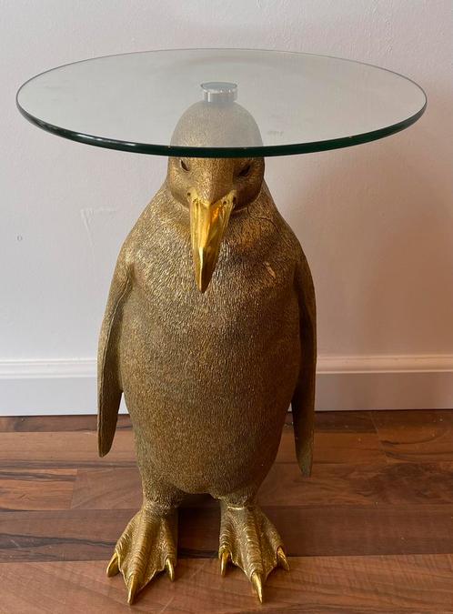 Staande gouden pinguïn tafel met glasplaat +/- 50cm hoog, Antiek en Kunst, Kunst | Beelden en Houtsnijwerken, Ophalen of Verzenden