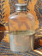 Mooie antieke zakfles uit Engeland van glas en tin 11 cm., Antiek en Kunst, Antiek | Woonaccessoires, Ophalen of Verzenden
