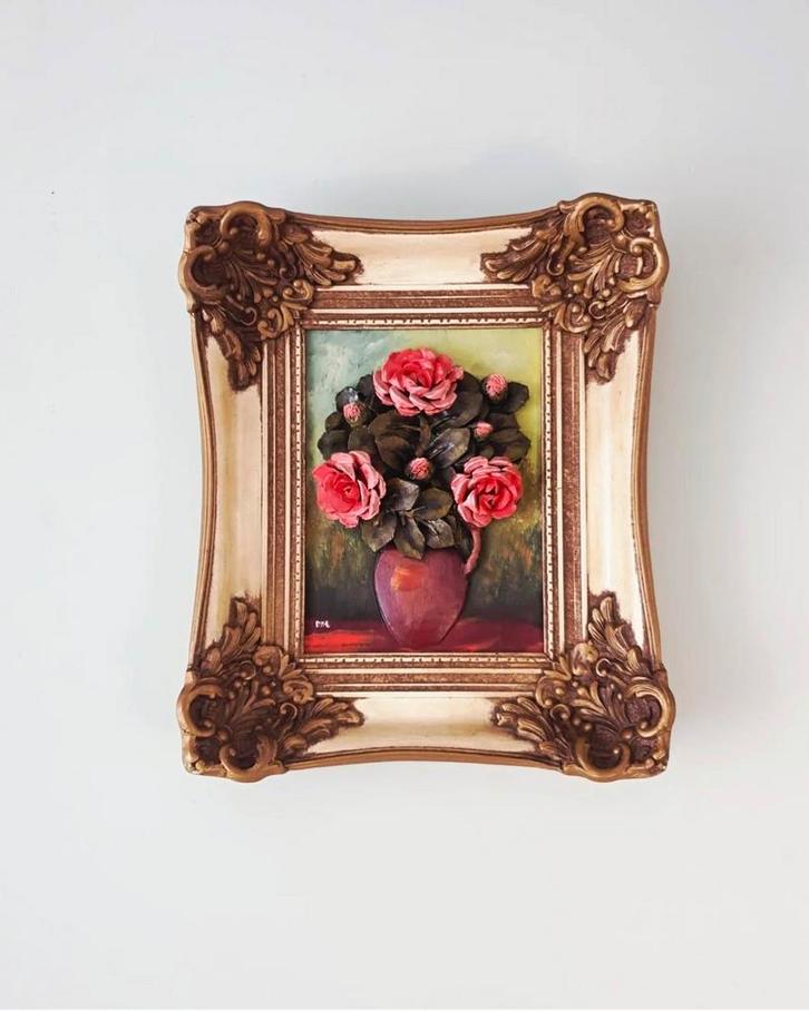 Bloemenschilderij in Reliëf - Mascherini-Horvers, Antiek en Kunst, Kunst | Overige Kunst, Ophalen of Verzenden