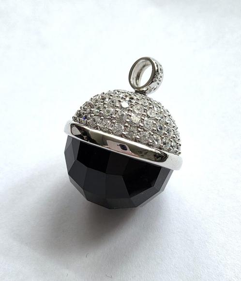 ZINZI zilveren (925) hanger met ZWARTE steen en ZIRKONIA'S, Sieraden, Tassen en Uiterlijk, Kettinghangers, Zo goed als nieuw, Zilver