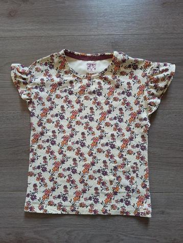 Z8 créme t-shirt met paars/oranje bloemen print - Maat 98 beschikbaar voor biedingen