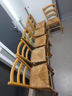 Set van 6 houten stoelen met rieten zitting, Huis en Inrichting, Stoelen, Ophalen, Riet of Rotan, Gebruikt, Bruin