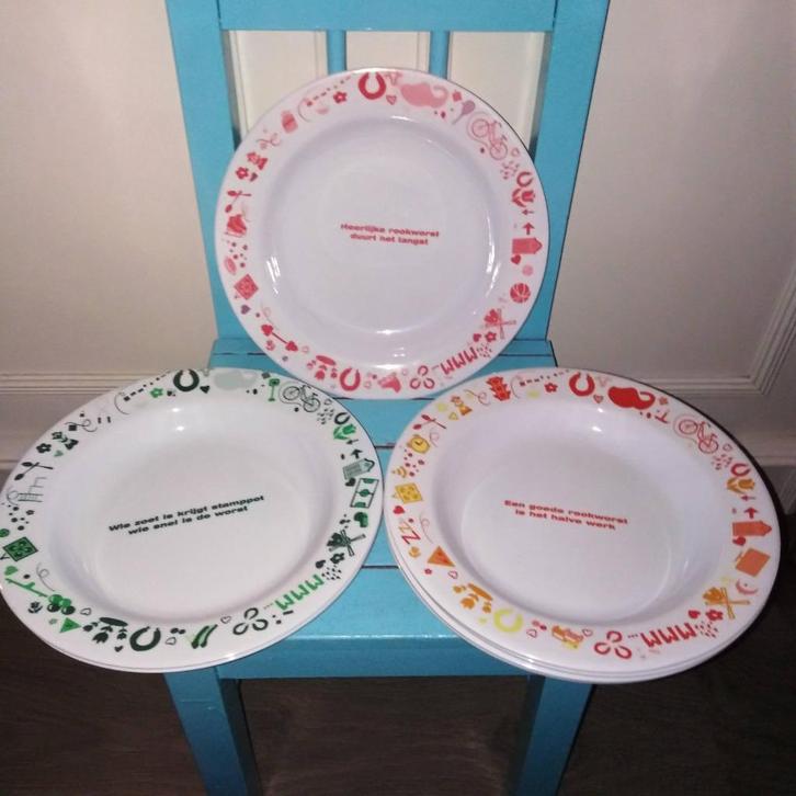 Stamppot bordjes met spreuken Unox kunststof 10 stuks, Huis en Inrichting, Keuken | Servies, Gebruikt, Bord(en), Overige stijlen