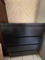 Ikea Malm ladekast,zwart/bruin met 4 lades en glasplaat., Ophalen, Gebruikt, Glas, 50 tot 100 cm