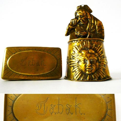 Antiek messing snuiftabakhouder met een tabaksdoos, Antiek en Kunst, Antiek | Koper en Brons, Ophalen of Verzenden