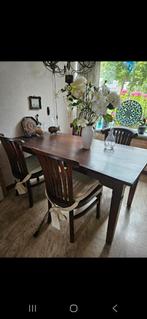 GRATIS prachtige eethoek echt teak hout 4 stoelen, Huis en Inrichting, Complete eetkamers, Ophalen, Zo goed als nieuw, 4 tot 6 stoelen