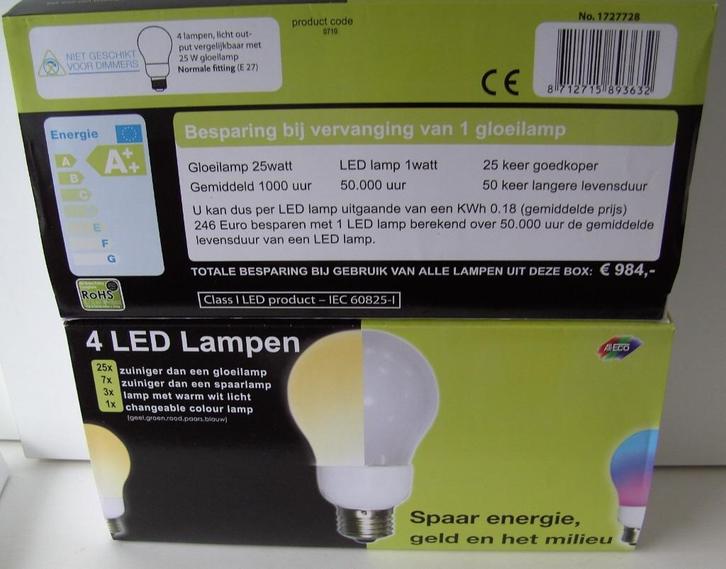 LED LAMP 4 st. LAMPEN PER DOOS ENERGIE ZUINIG WAT “LED” JE!, Huis en Inrichting, Lampen | Losse lampen, Nieuw, Led-lamp, Minder dan 30 watt