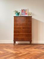Vintage ladekast noten hout messing jaren 50/60/70 Deens, Huis en Inrichting, Kasten | Ladekasten, Ophalen, Gebruikt, 5 laden of meer