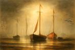 Schepen in de Mist, artprint op canvas 35x25x2 cm., Verzenden