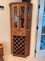 Teakhouten hoek wijnkast / glazen vitrinekast met glasdeuren, Huis en Inrichting, Kasten | Vitrinekasten, Ophalen, Teakhout, 50 tot 100 cm