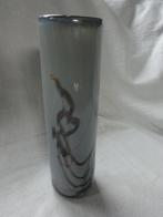 Själaglas Grijze gesigneerde vaas met abstract decor, Gebruikt, Overige kleuren, Ophalen of Verzenden, Glas