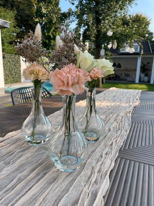 Glazen Tafelvaasjes - Bruiloft Styling, Huis en Inrichting, Woonaccessoires | Vazen, Zo goed als nieuw, Overige kleuren, Minder dan 50 cm