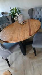 Eettafel - Houten tafel met metalen onderstel bieden, Huis en Inrichting, Tafels | Eettafels, Gebruikt, Ophalen of Verzenden, Modern