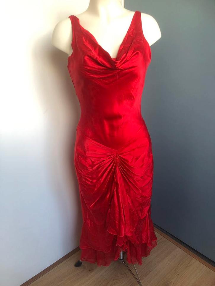 Yves Calin zijde rode gala avondjurk 3, Kleding | Dames, Gelegenheidskleding, Zo goed als nieuw, Galajurk, Maat 36 (S), Rood, Ophalen of Verzenden