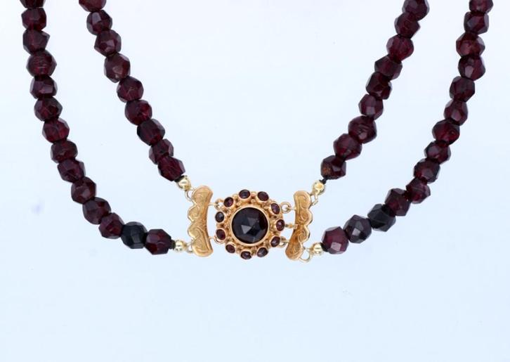 Prachtige Granaat Collier met Gouden Sluiting 14K, Sieraden, Tassen en Uiterlijk, Kettingen, Zo goed als nieuw, Goud, Goud, Ophalen of Verzenden