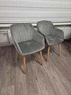 4 Grijze Fluwelen Eetkamerstoelen - Zo Goed Als Nieuw, Ophalen, Hout, Zo goed als nieuw, Vier