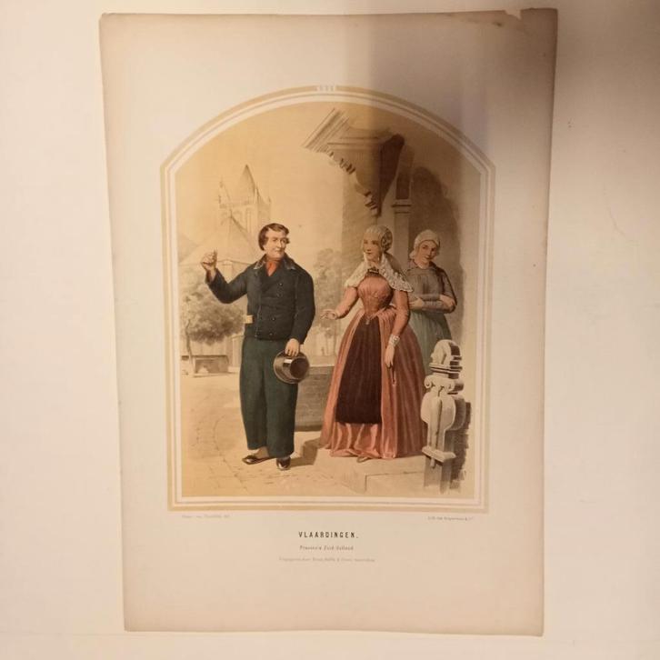 Klederdracht Bing & Braet VII Zuid-Holland. Vlaardingen 1857, Antiek en Kunst, Kunst | Etsen en Gravures, Ophalen of Verzenden