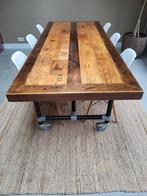 Wijnkist tafel-Grand Cru-240x98cm-Steigerbuis onderste, Huis en Inrichting, Tafels | Eettafels, Ophalen, Gebruikt, 200 cm of meer